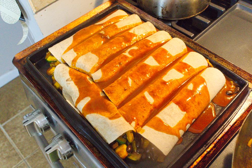 preparing enchiladas