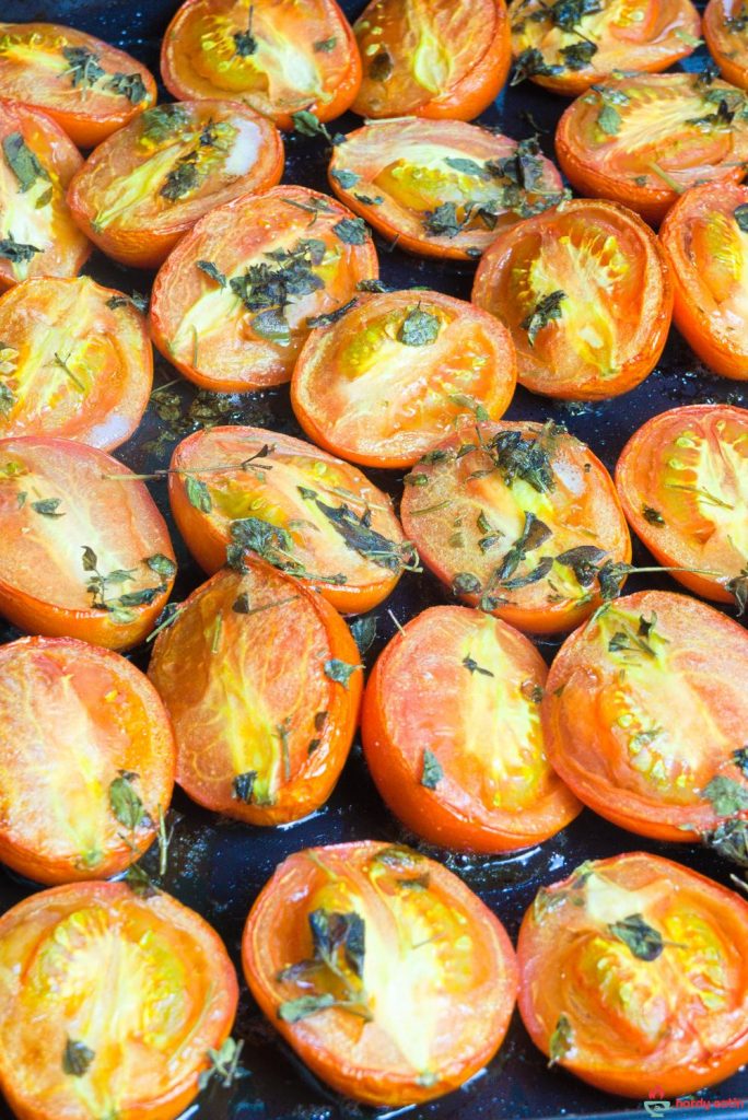 Roasted tomatoes for tomato basil soup