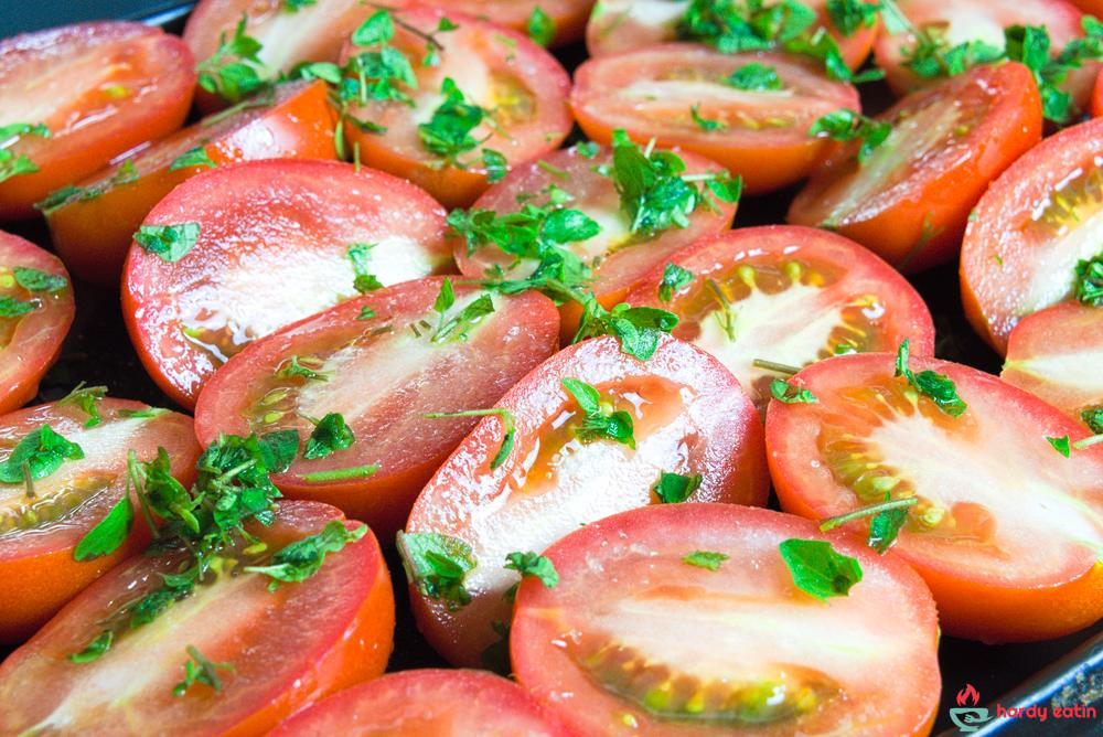 roasted tomatoes drizzled with olive oil