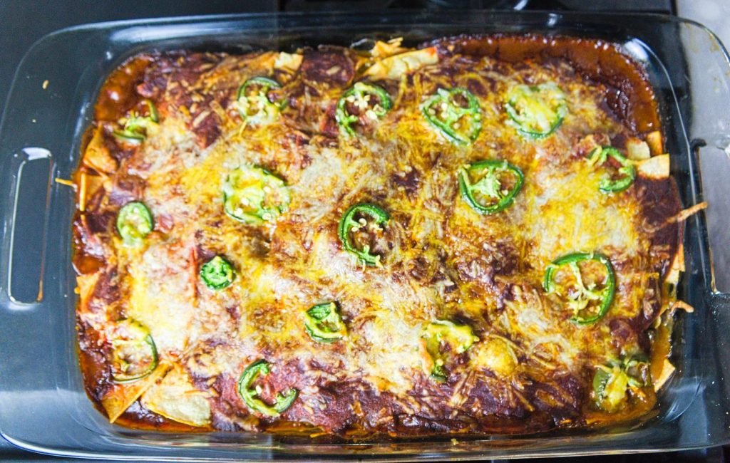 Baked enchilada casserole with zucchini's and black beans